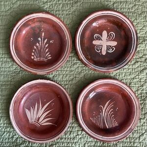 SET OF 4 VINTAGE 1960s MEXICAN TLAQUEPAQUE HANDMADE RED CLAY 5” DISHES/PLATES